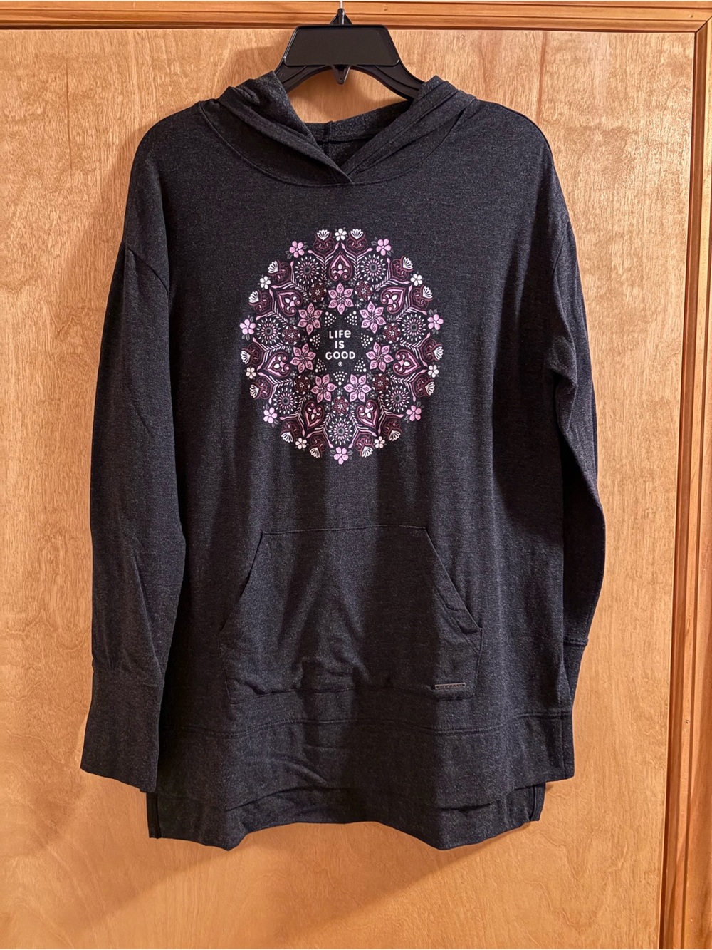 Life Is Good Black Hooded Pullover with Floral Mandala